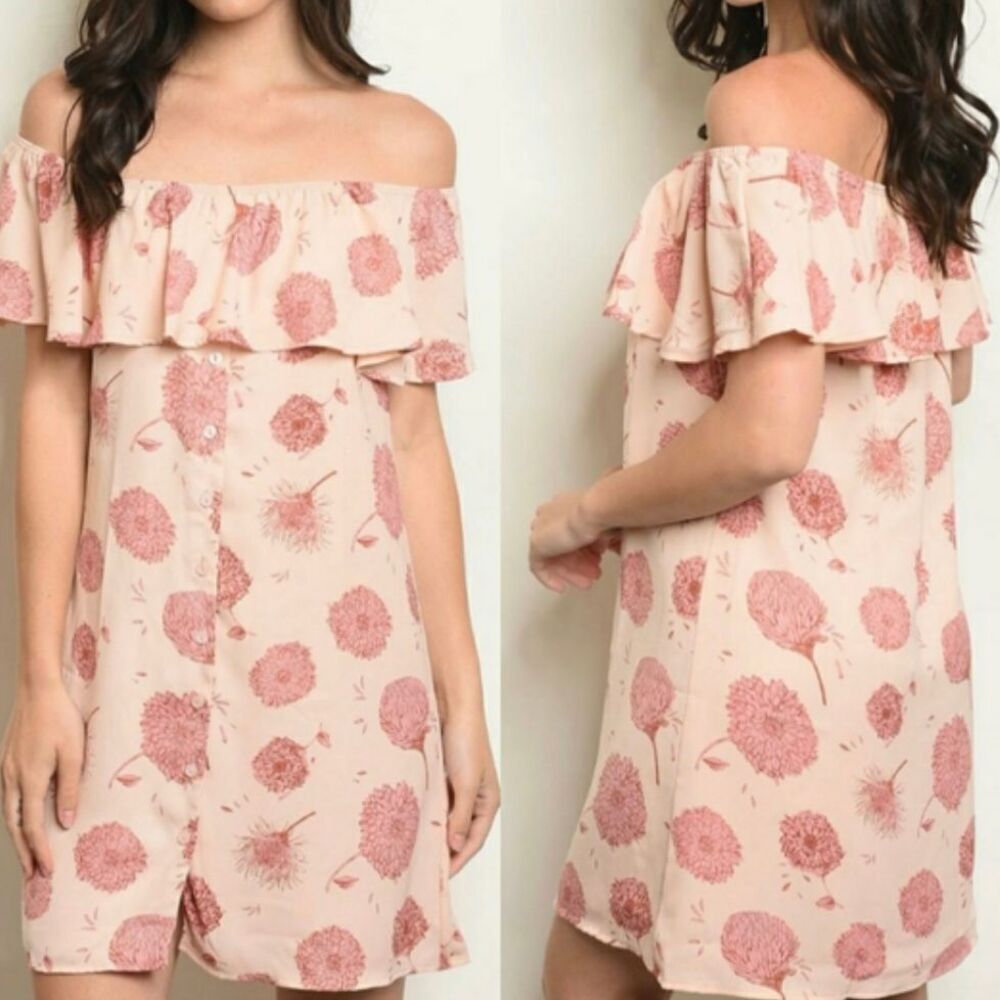 Sage the label pink floral ruffle neckline button front dress